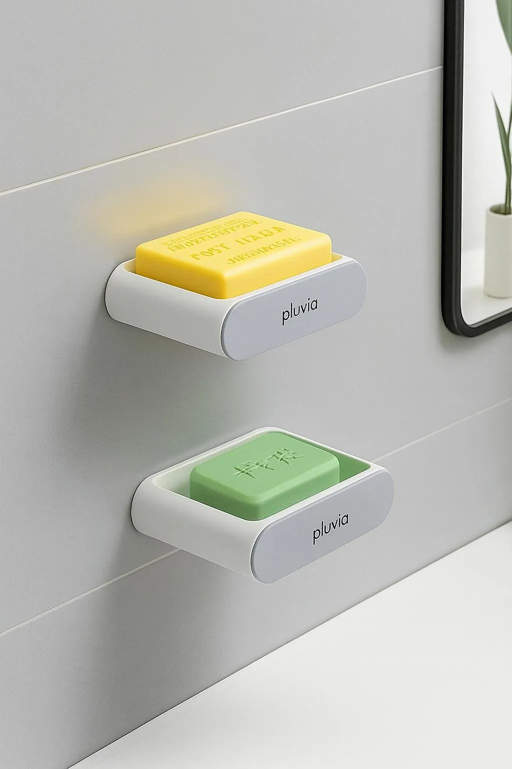 Two wall-mounted Pluvia soap dishes